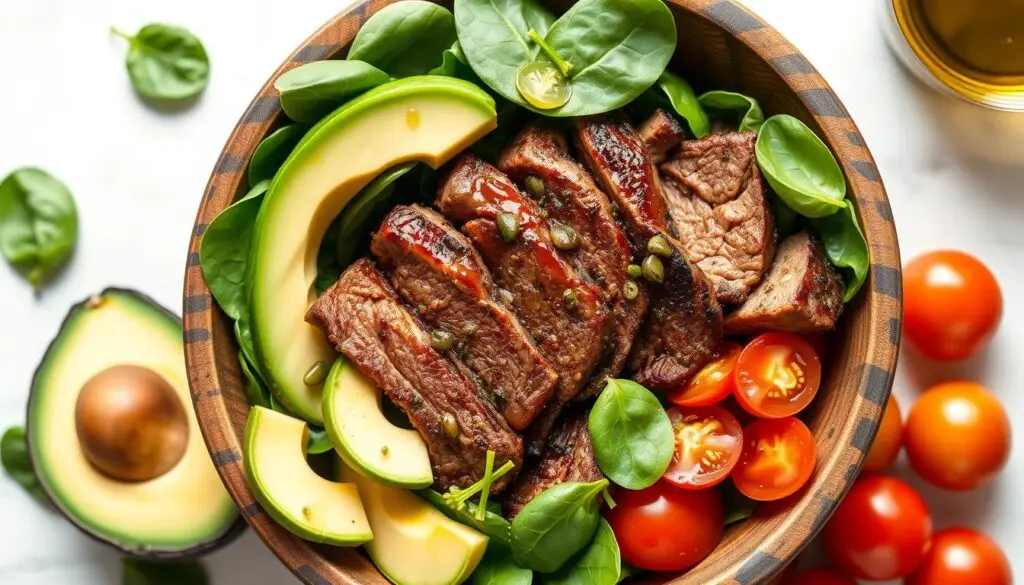Keto Beef and Avocado Spinach Bowl