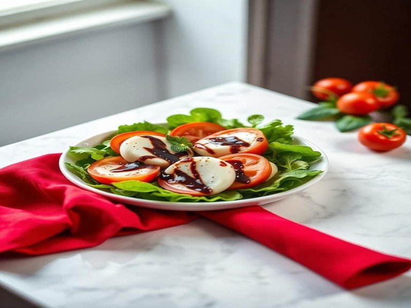 Caprese salad with tomatoes, mozzarella and basil - 5g net carbs