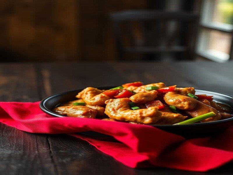 Keto chicken stir-fry with colorful vegetables in wok - 4g net carbs