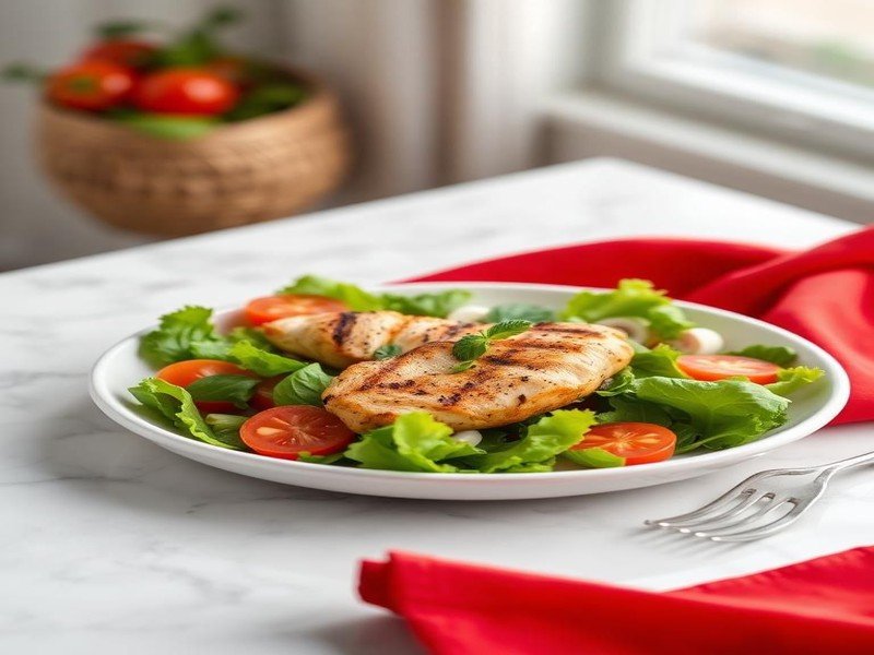 Greek salad with grilled chicken and feta cheese - 7g net carbs