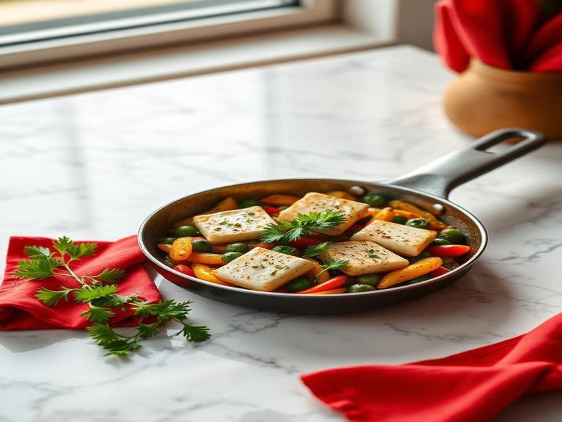 Halloumi and vegetable skillet with golden cheese - 7g net carbs