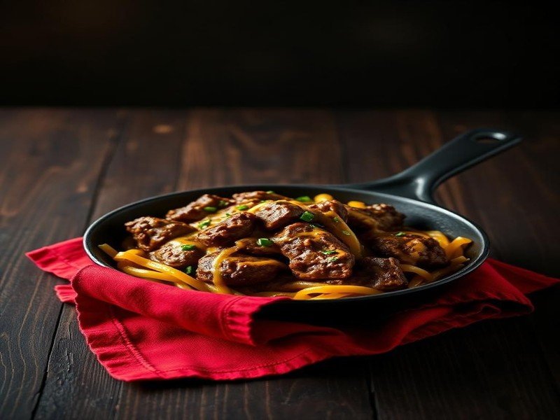 Philly cheesesteak skillet with peppers and melted cheese - 6g net carbs